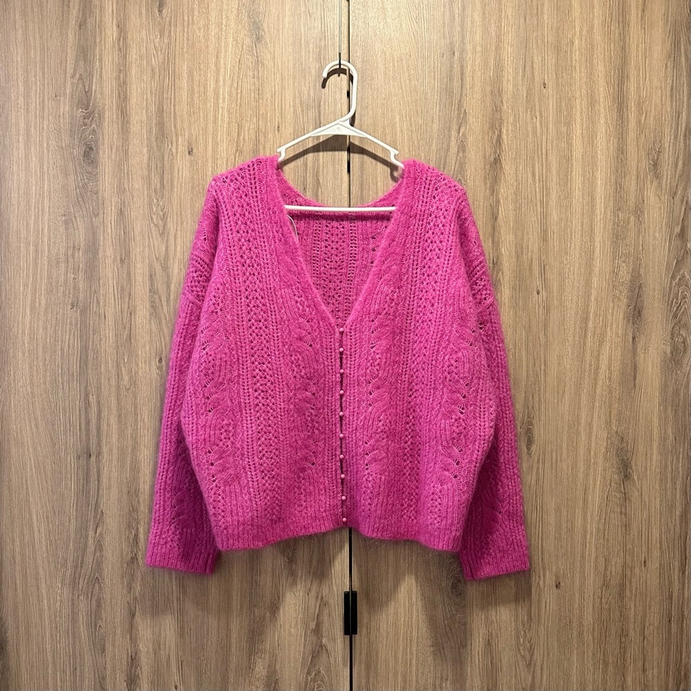 Sezane Susanna V-Neck Pink Sweater